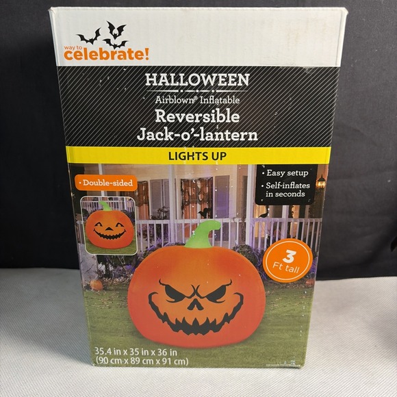 Way to Celebrate! Other - celebrate! Lighted Airblown Inflatable Reversible Jack-o-Lantern - 3 Ft. Tall